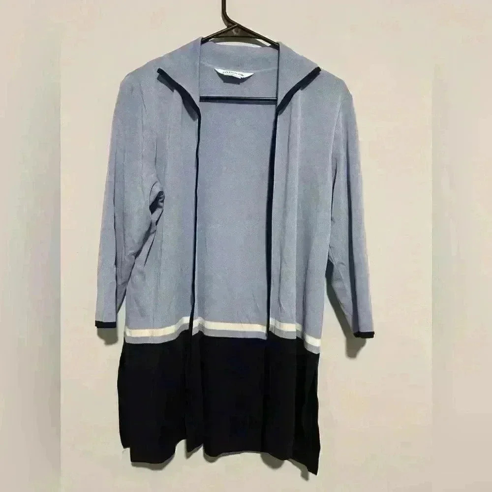 Exclusively Misook Womens Open Blue Cardigan 3/4 Sleeve Size Small Acrylic
